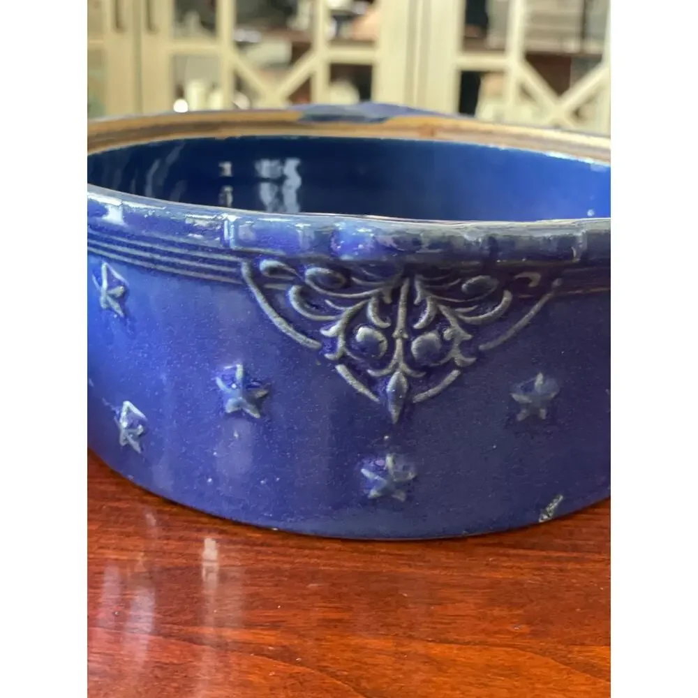 Handmade Blue Stoneware  1.5L Casserole Dish w/ Lid USA Crafted Patriotic Design